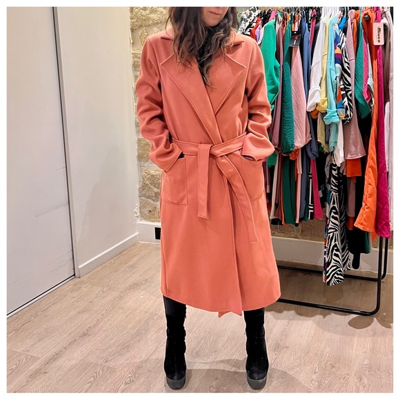 12 Made in France Beautiful Wrap Belted Coat - Picture 2 of 3
